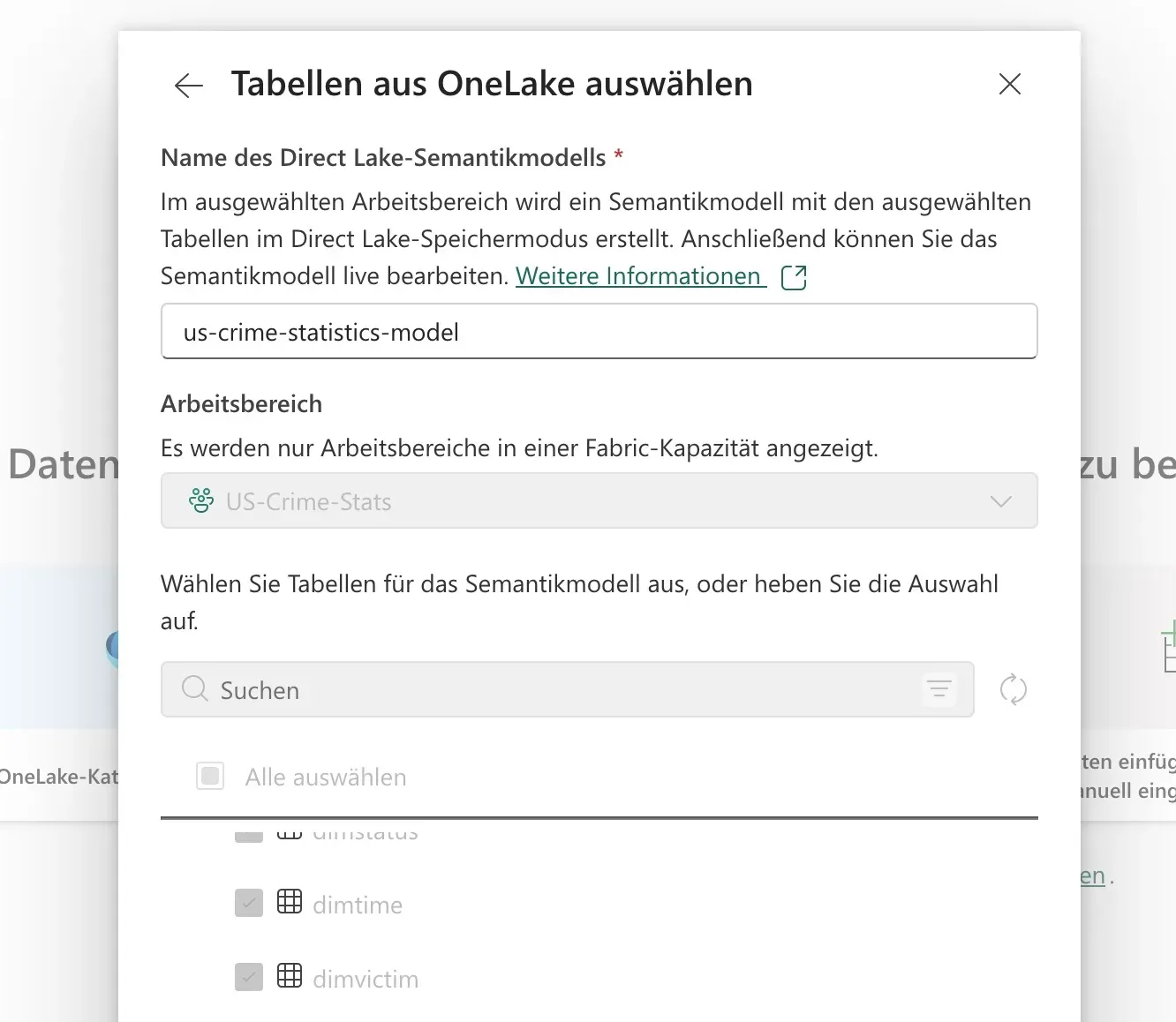 Settings for Model Creation