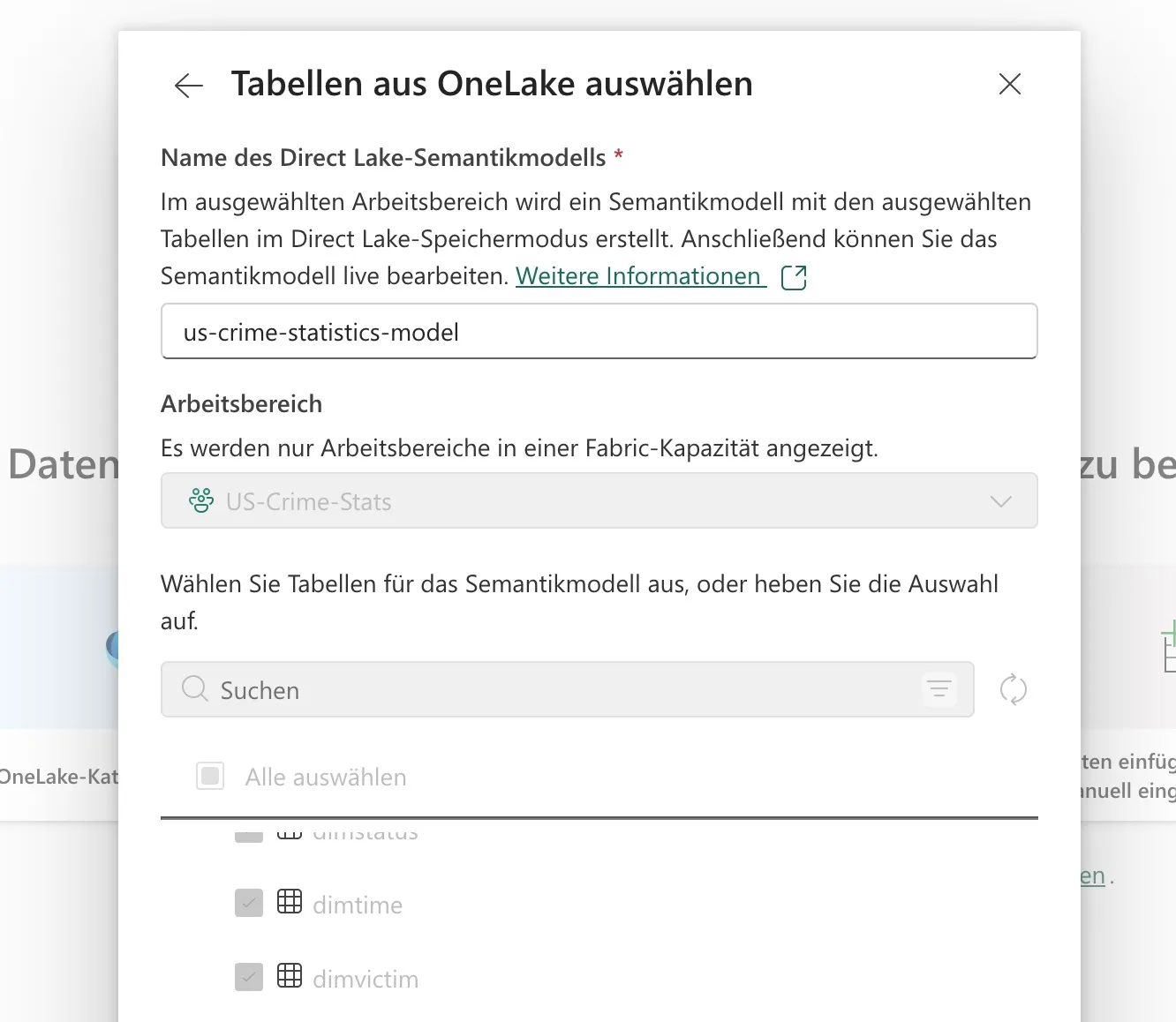 Settings for Model Creation